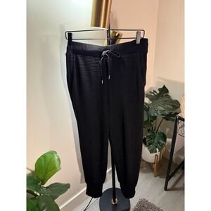 Calia Black Ribbed Jogger Pants Women Medium High Rise Drawstring Tapered Leg